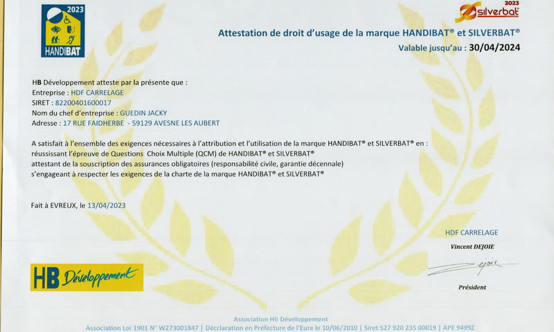 Certification Handibat artisan carreleur à Maubeuge
